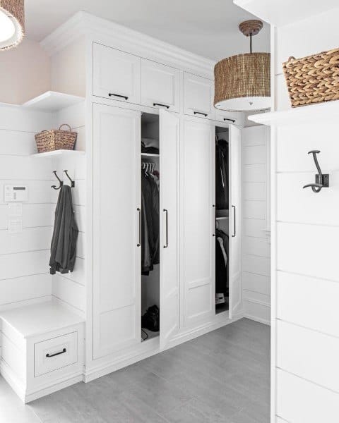 white cabinet mudroom