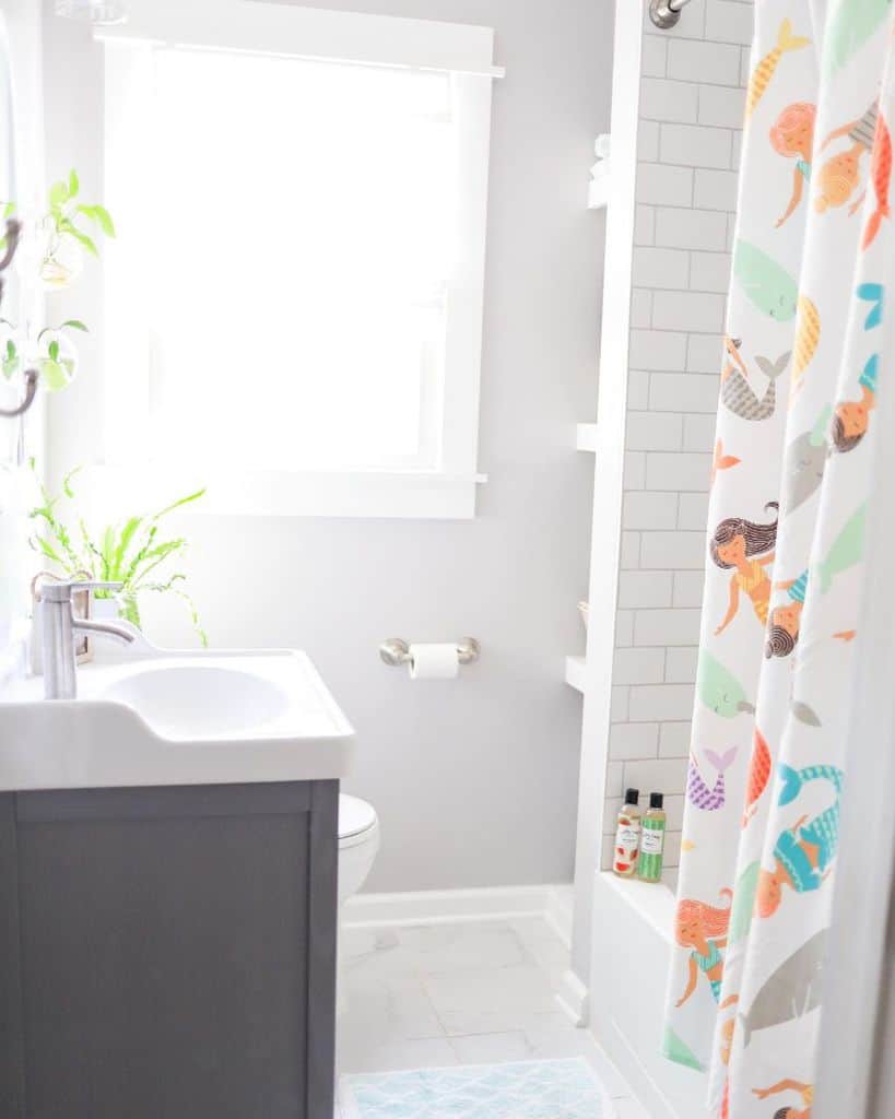 kids bathroom mermaid shower curtain gray vanity