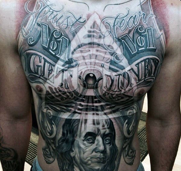 Illuminati All Seeing Eye Modern Guys Money Chest Tattoos