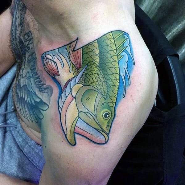 Illustration Artistic Mans Shoulder Tattoo Of Bass