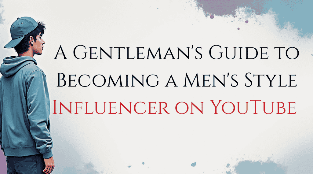 Young man in a hoodie stands next to text: "A Guide to Starting a Men’s Fashion YouTube Channel and Engaging Your Audience