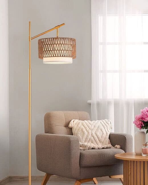 EDISHINE Rattan Arc Floor Lamp