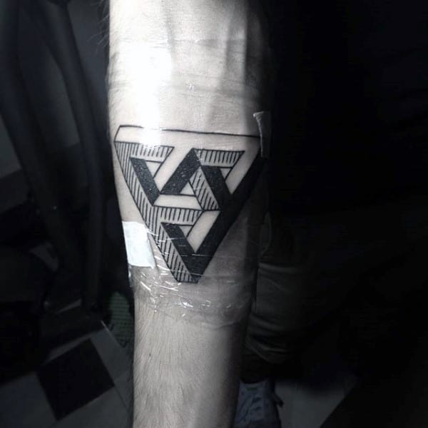 Impossible Geometric Triangle Tattoo On Arms For Men