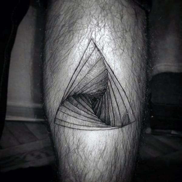 Impossible Staircase Triangle Tattoo On Legs For Guys