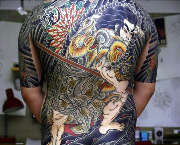 Impressive Chinese Swords And Fight Tattoo Mens Full Back