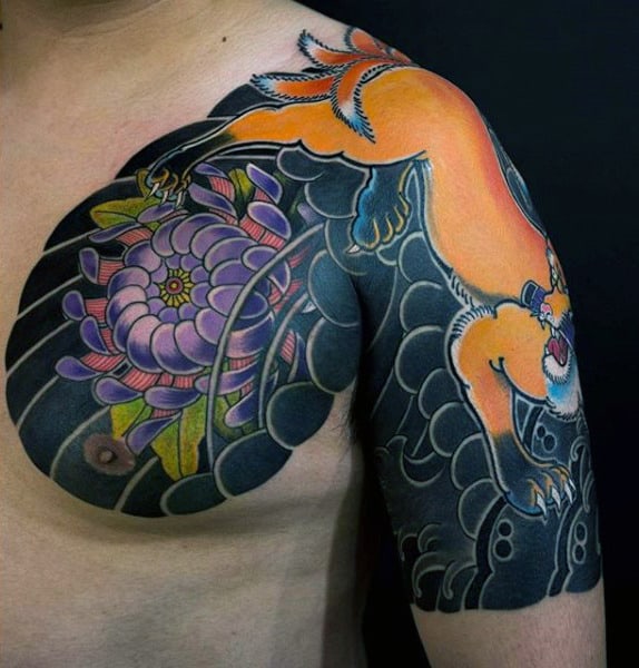 Impressive Fox Tattoo Mens Shoulders