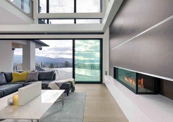 glass linear fireplace