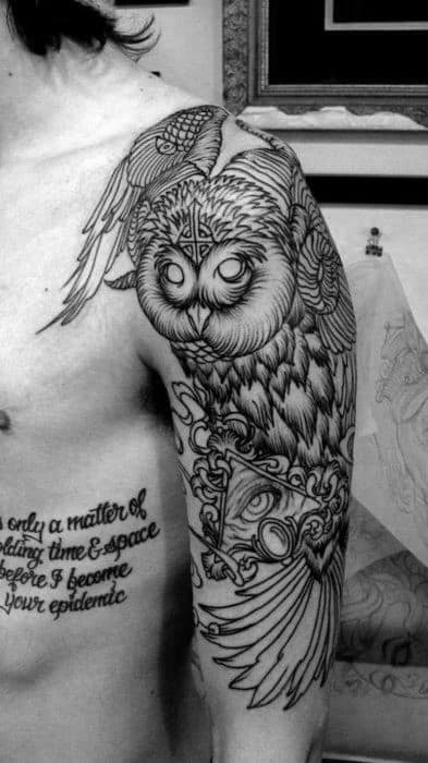 Impressive Owl Illuminati Tattoo Male Sleeves