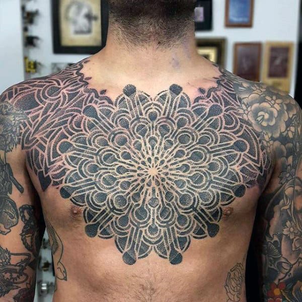 Impressive Pattern Tattoo Male Chest
