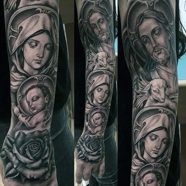 Impressive Religious Tattoo Male Sleeves