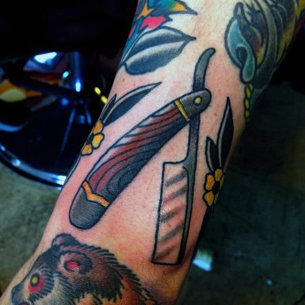 Impressive Straight Razor Tattoo Male Forearms
