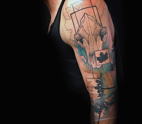 Impressive Watercolor Tree Tattoo Male Arms