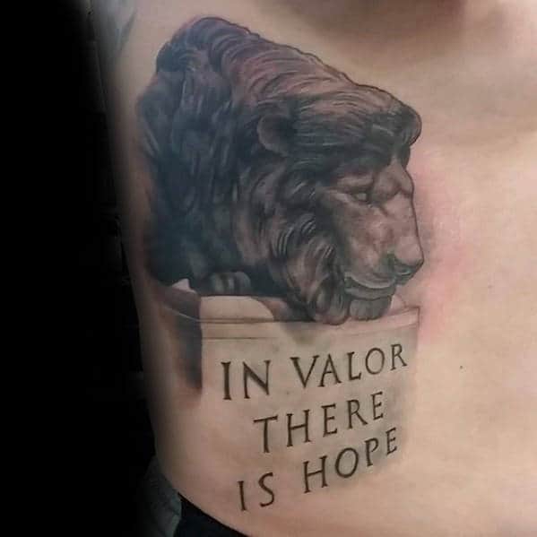 In Valor There Is Hope Mens Statue 3d Police Rib Cage Side Tattoos