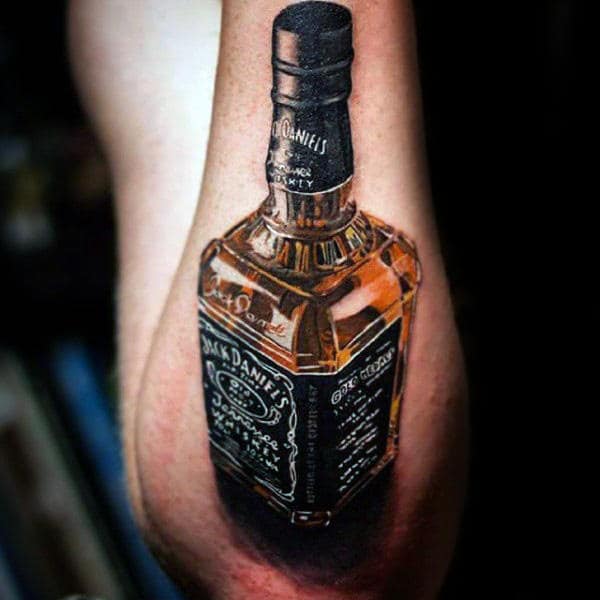 Incredible 3d Jack Daniels Bottle Mens Outer Forearm Tattoos