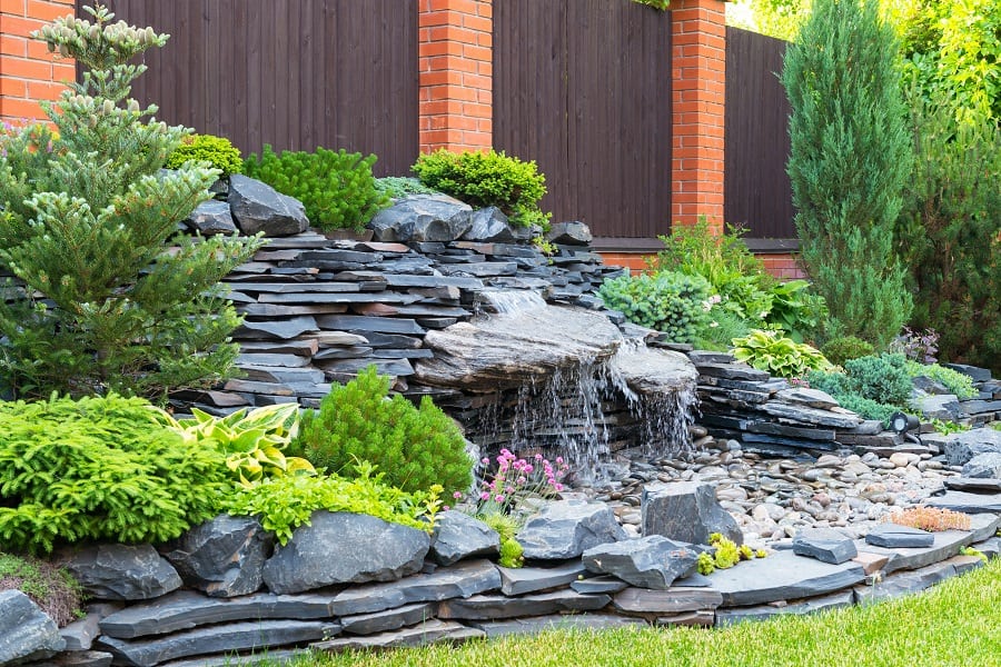 water feature with flagstone design