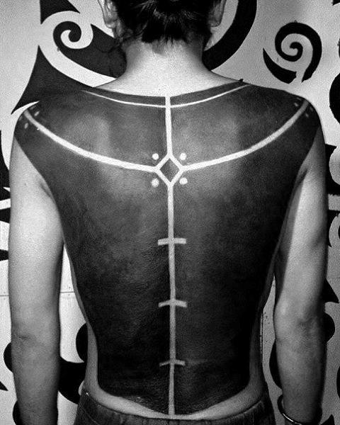 Incredible Blackwork Mens All Black Full Back Tattoo Designs