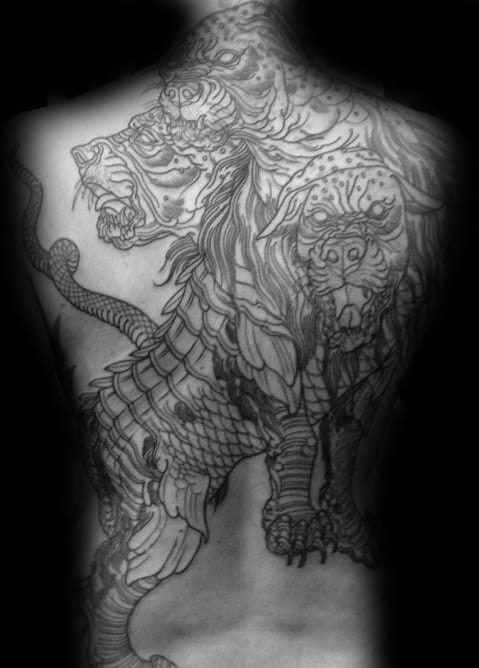 Incredible Cerberus Male Full Back Tattoo Ideas