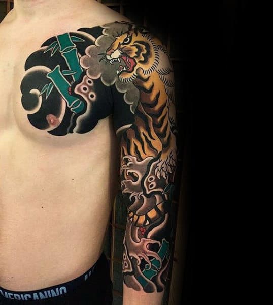 Incredible Cool Japanese Sleeves Bamboo Mens Tattoos