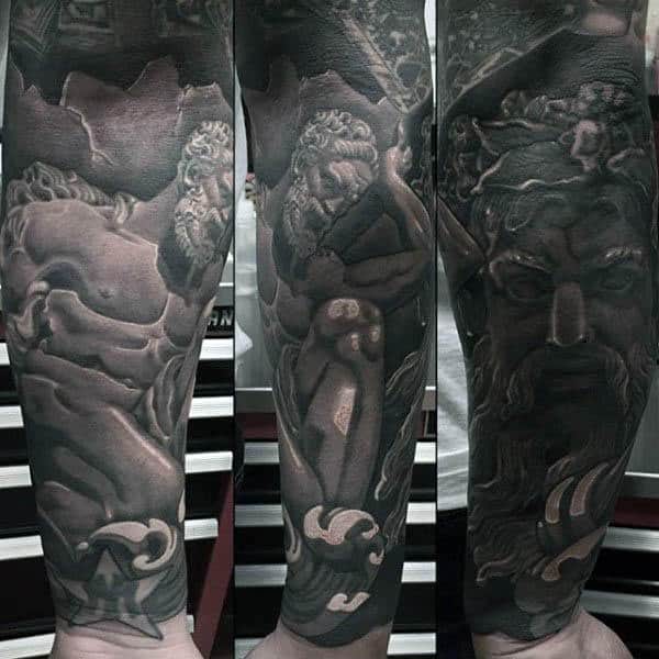 Incredible Detailed Forearm Sleeve Atlas Gentlemens Fitness Tattoo Ideas