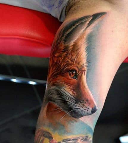 Incredible Detailed Fox Mens Animal Tattoos On Inner Bicep Of Arm