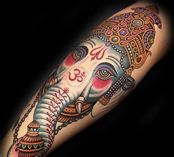 Incredible Detailed Ganesh Guys Arm Tattoo Design Inspiration
