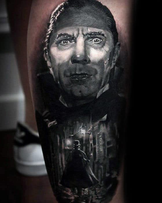 Incredible Dracula 3d Realistic Leg Tattoos For Guys