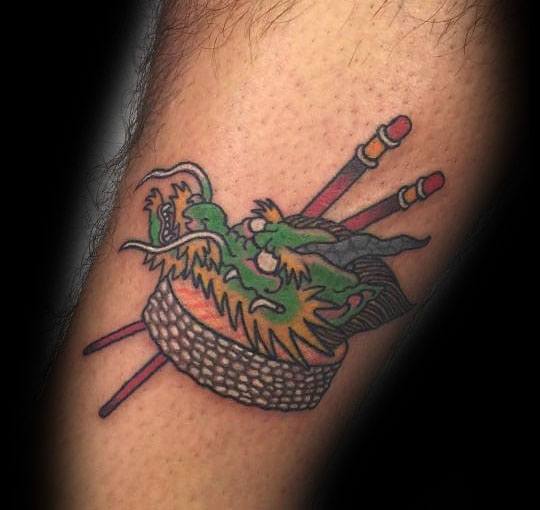 Incredible Dragon Head Sushi Leg Tattoos For Men