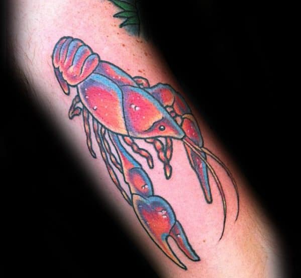 Incredible Forearm Crawfish Tattoos For Men