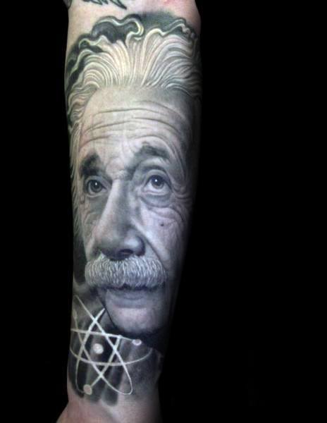 Incredible Forearm Sleeve Albert Einstein Tattoos For Men