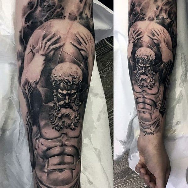 Incredible Forearm Sleeve Roman Statue Tattoos For Men