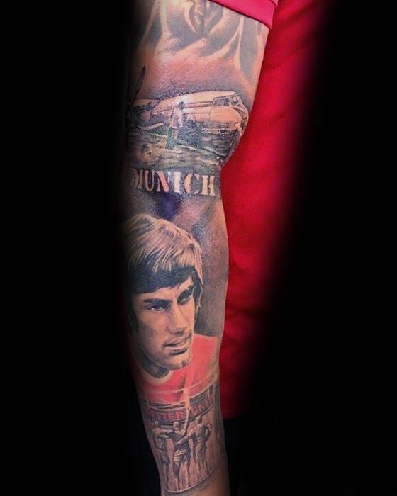 Incredible Full Arm Sleeve Themed Manchester United Tattoos For Men