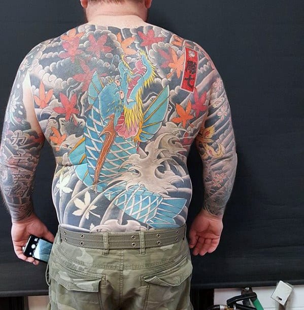 Incredible Full Back Koi Dragon Japanese Style Tattoos For Men