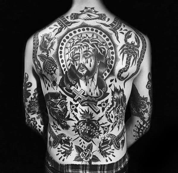 Incredible Full Back Vintage Tattoos For Men
