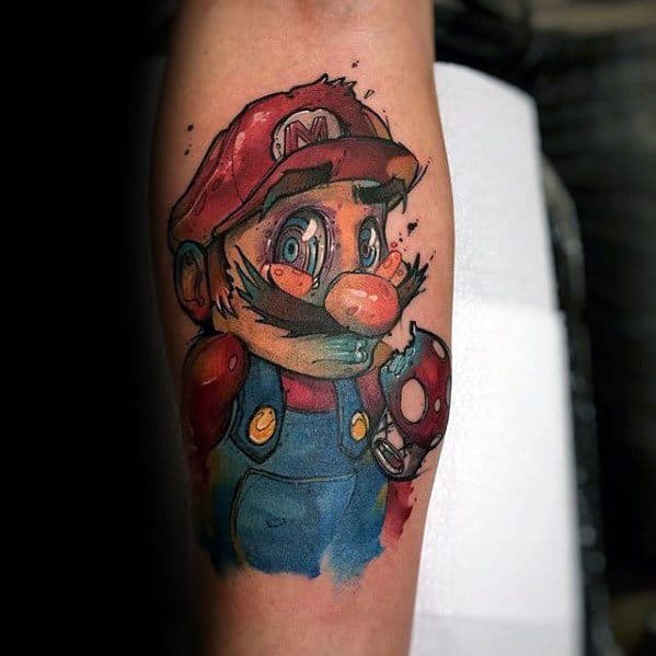 Incredible Gamer Mario Inner Forearm Tattoos For Men