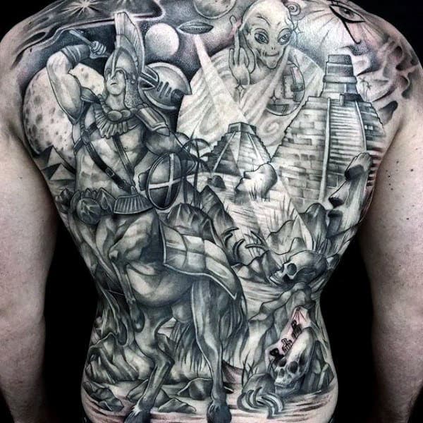 Incredible Grey Outer Space Themed Tattoo Guys Full Back