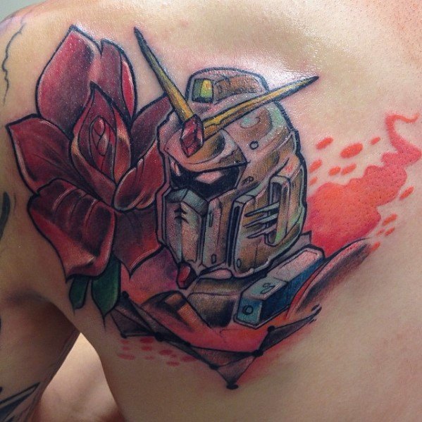 Incredible Gundam Flower Tattoos For Men On Chest