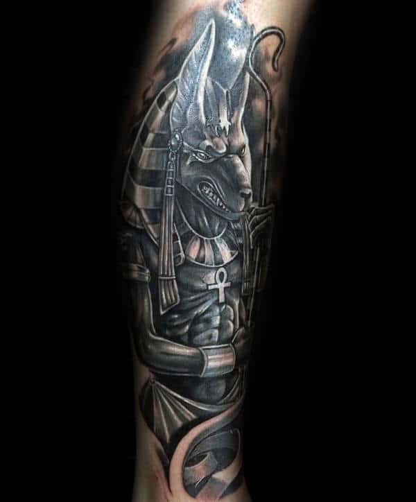 Incredible Guys Anubis Leg Tattoo Ideas