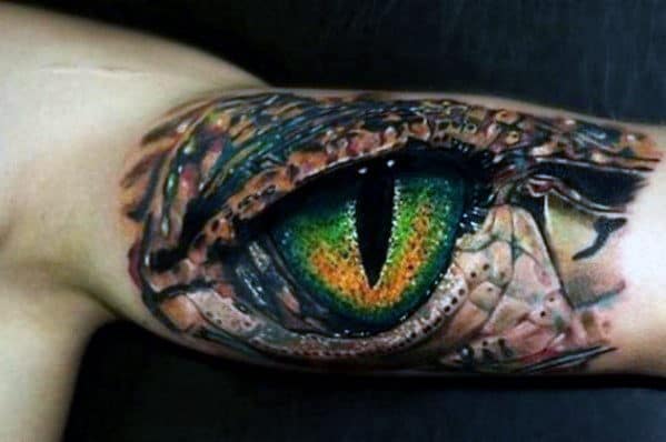 Incredible Guys Green Realistic Dragon Eye On Inner Arm