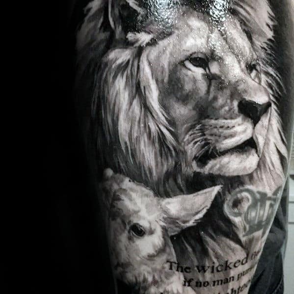 Incredible Guys Realistic Lion Sleeve Tattoo Inspiration