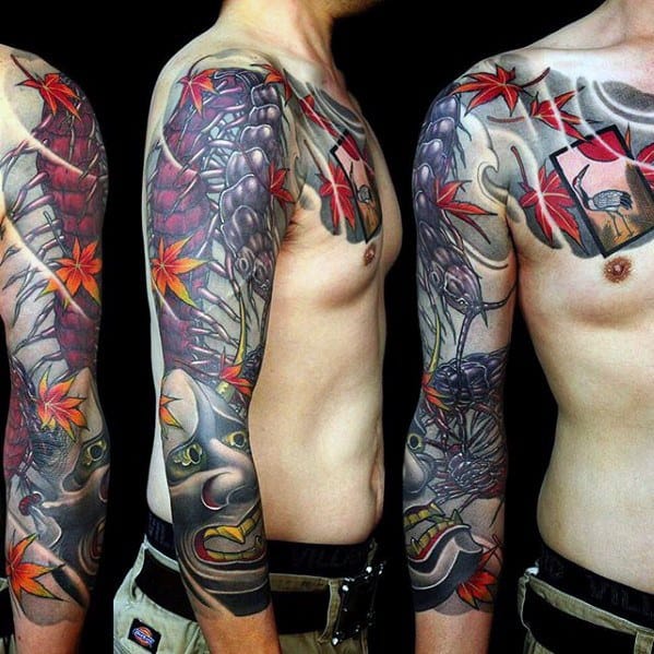Incredible Half Sleeve Japanese Centipede Tattoos For Men