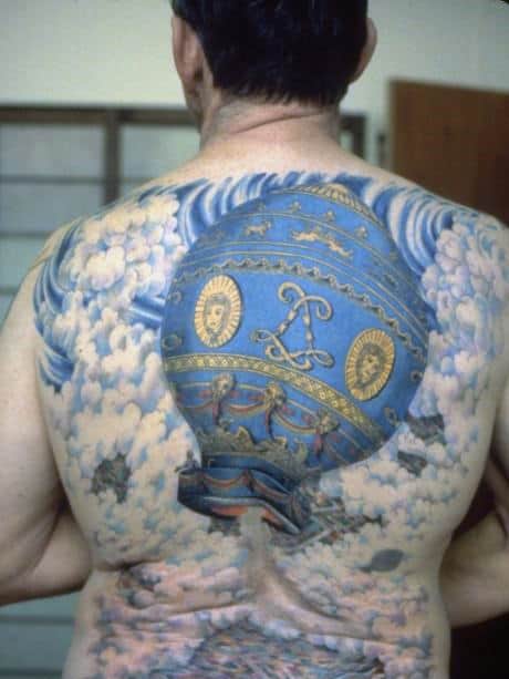 Incredible Hot Air Balloon Mens Full Back Tattoos