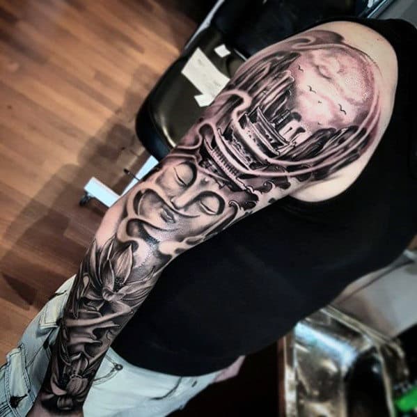 Incredible Japanese Temple Full Sleeve Tattoos For Gentlemen
