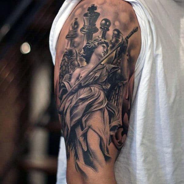Incredible King Chess Piece Half Sleeve Shaded Male Tattoos