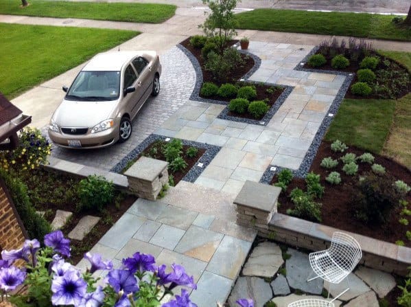Incredible Landscaping Ideas For Driveway With Small Stone Patio