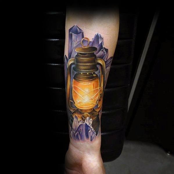 Incredible Lantern Crystal 3d Inner Forearm Tattoos For Men
