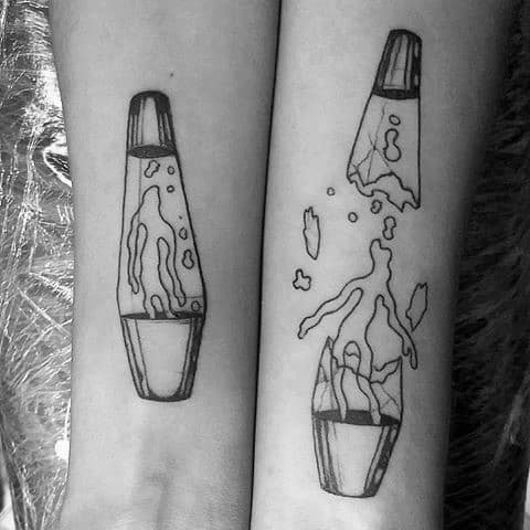 Pair of minimalist lava lamp tattoos, one intact and one shattered, perfect for symbolic men's tattoo designs.