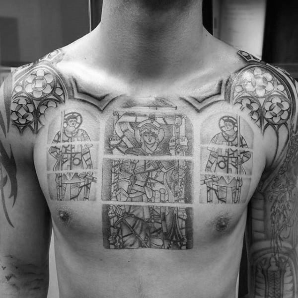 Incredible Male Chest Tattoo With Stained Glass Design
