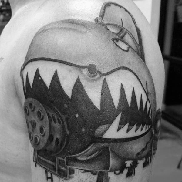 Incredible Masculine Vintage Bomber Plane Upper Arm Male Air Force Tattoos