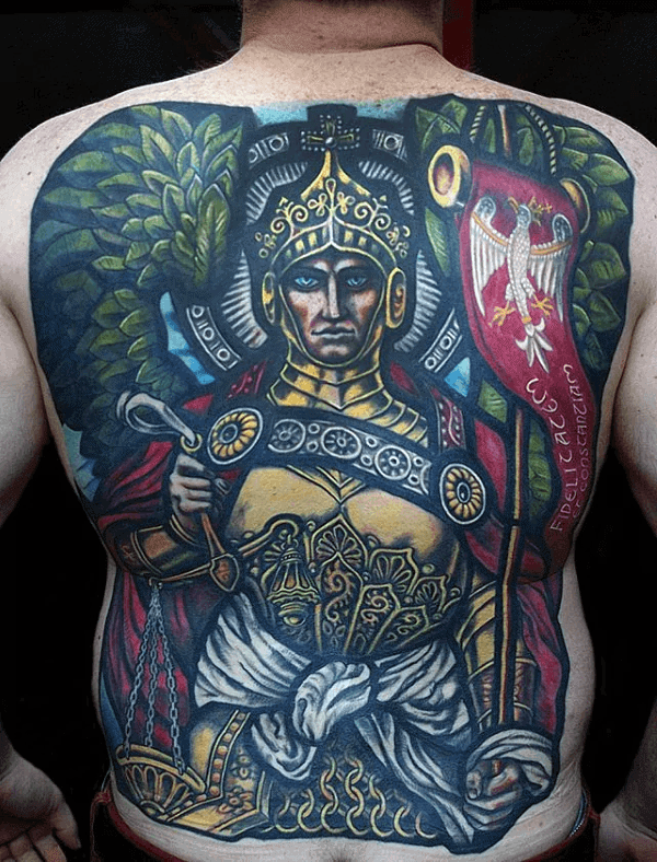 Incredible Mens Full Back Stained Glass Tattoo Design Ideas