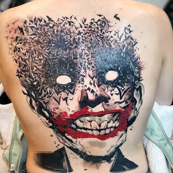 Incredible Mens Joker Full Back Bats Tattoo